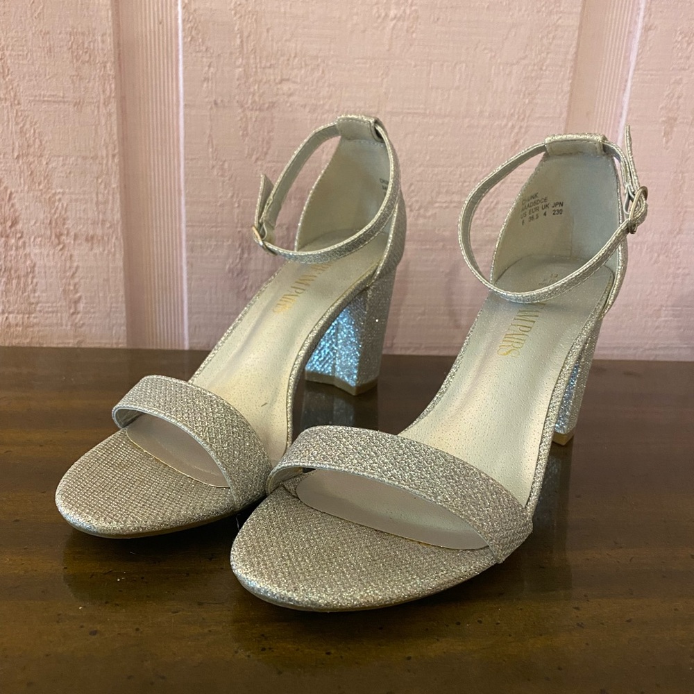Sparkle Silver Block Heel Ankle-Strap Prom